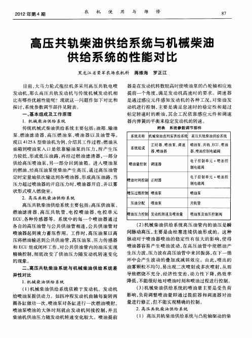高压共轨柴油供给系统与机械柴油供给系统的性能对比