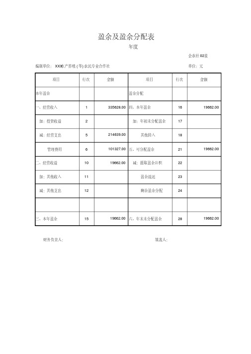 农村专业合作社资产负债表及损益表