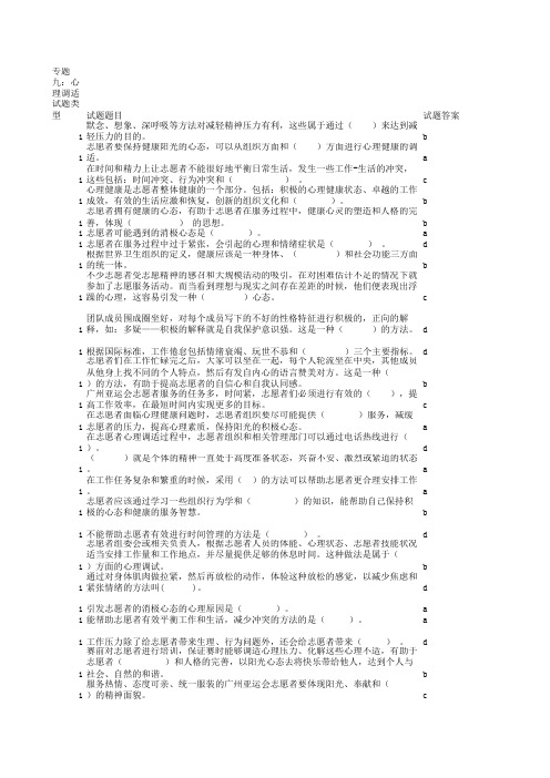 2010广州亚运会志愿者网上所有通用测试题答案