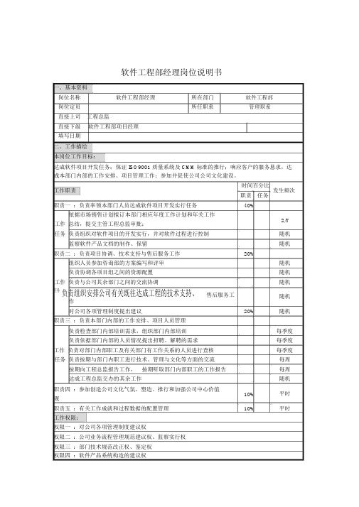 软件工程部经理岗位职责