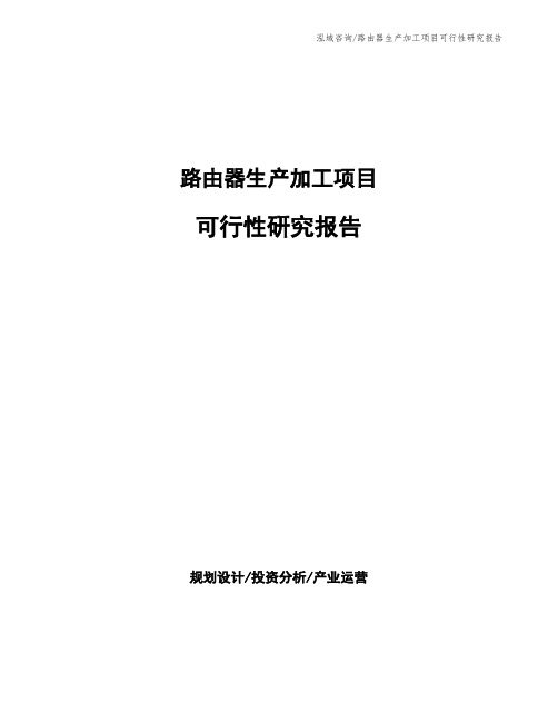 路由器生产加工项目可行性研究报告