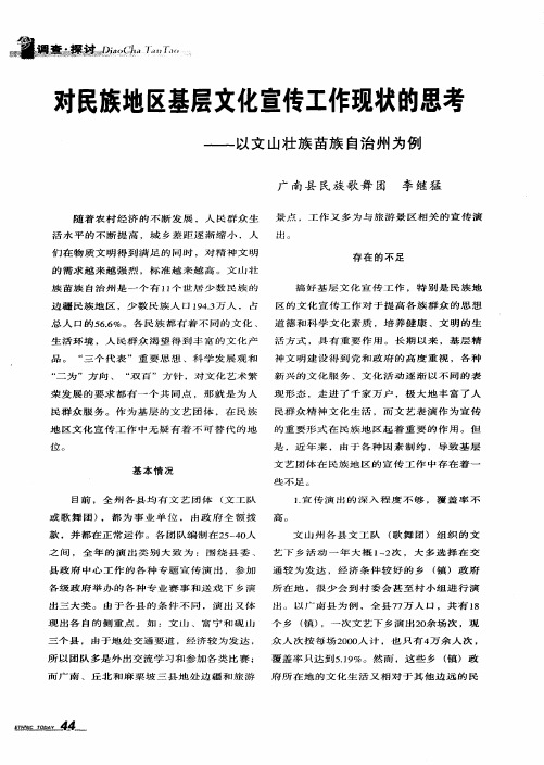 对民族地区基层文化宣传工作现状的思考——以文山壮族苗族自治州为例