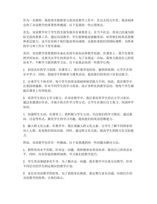 教师双语教学心得体会