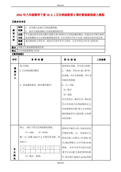 2021年八年级数学下册..正比例函数第课时教案新版新人教版