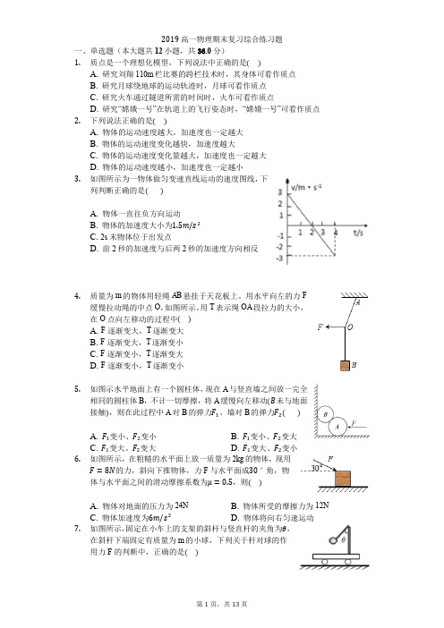 人教版必修1高一物理期末复习：综合练习题(含详解)