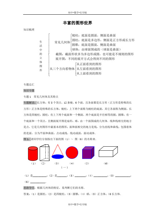 鲁教版-数学-初中一年级上册-《丰富的图形世界》章末专题复习