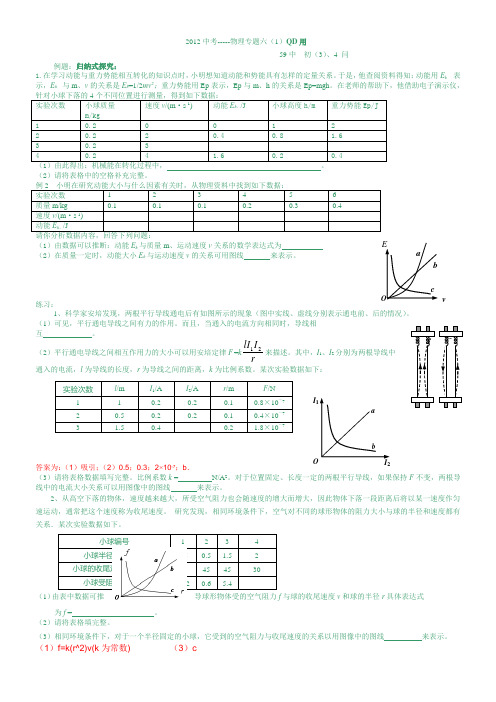 中考物理专题六 演绎式归纳式探究(QD) 带答案