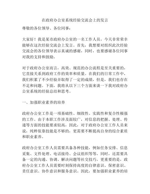 在政府办公室系统经验交流会上的发言