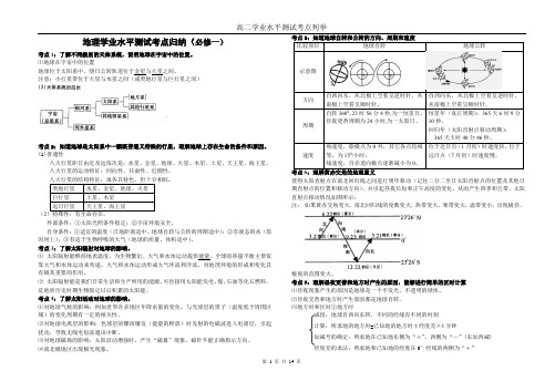 人教版地理学业水平测试考点归纳(必修一)