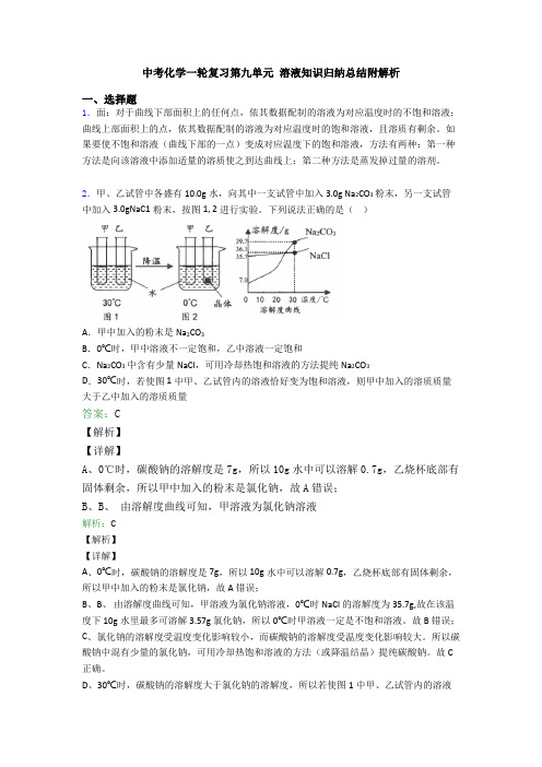 中考化学一轮复习第九单元 溶液知识归纳总结附解析