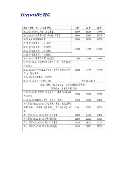 浙江卫视广告及浙江电视台广告价格