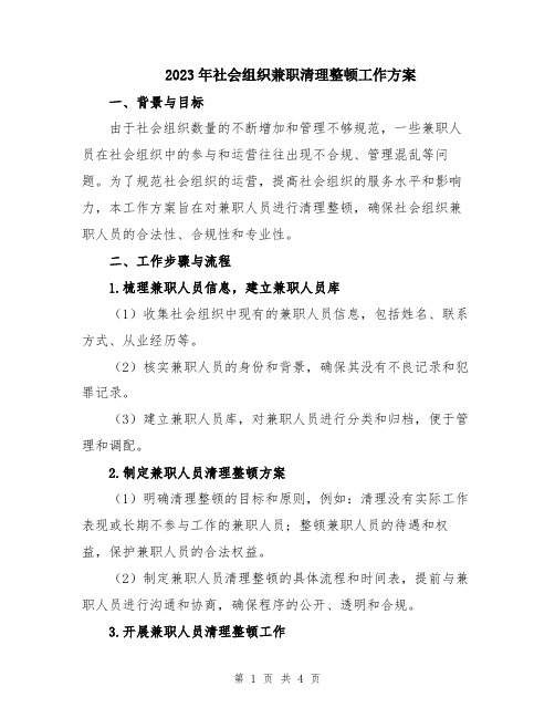 2023年社会组织兼职清理整顿工作方案