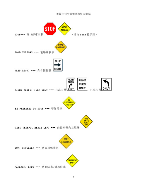 加州交通标志和警告标志