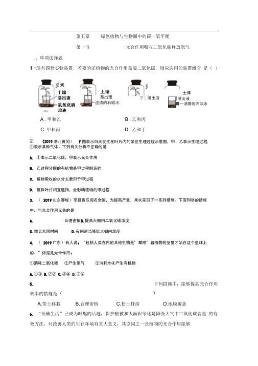 生物七年级上人教版351光合作用吸收二氧化碳释放氧气同步练习