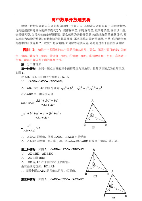 高中数学开放题赏析