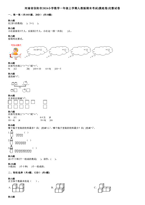 河南省信阳市2024小学数学一年级上学期人教版期末考试(摸底卷)完整试卷