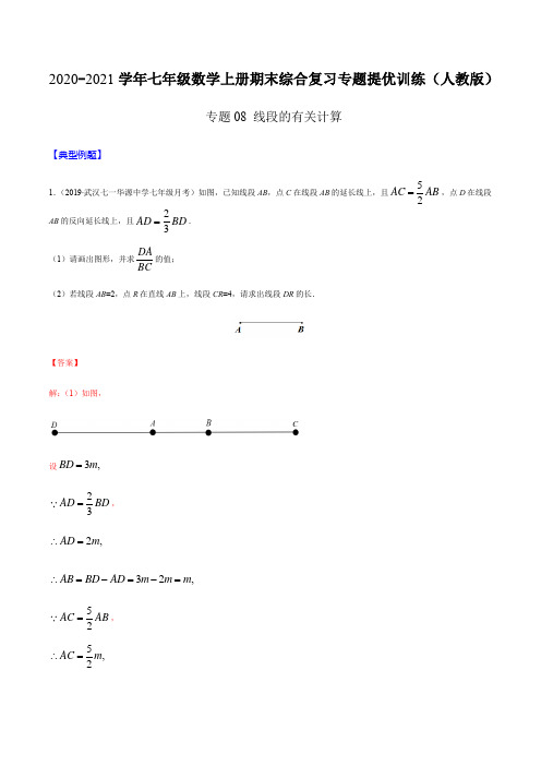 专题08 线段的有关计算(解析版)-2020-2021学年七年级数学上册期末综合复习专题提优训练