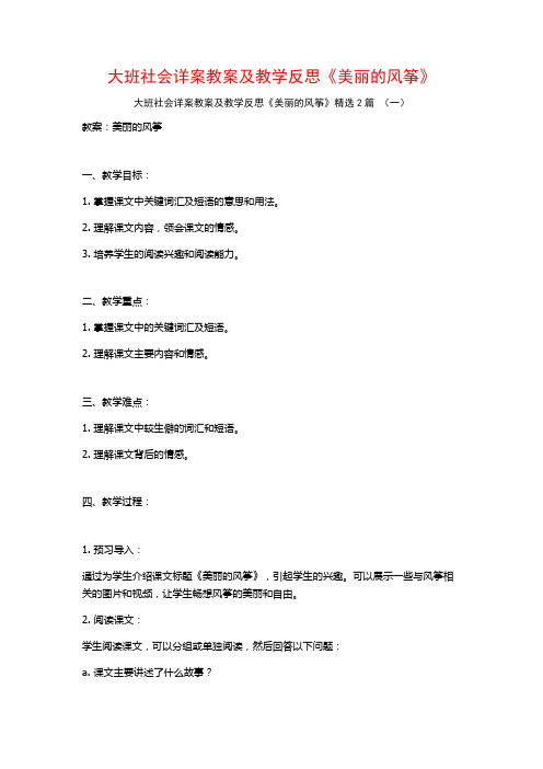 大班社会详案教案及教学反思《美丽的风筝》2篇