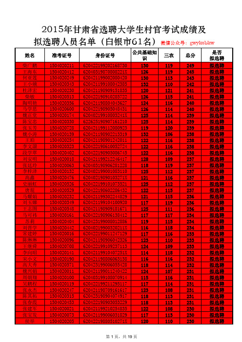 2015年白银村官分数