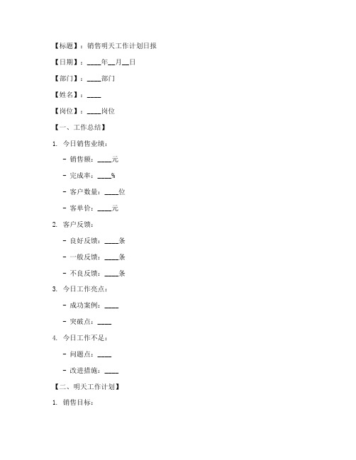 销售明天工作计划日报模板