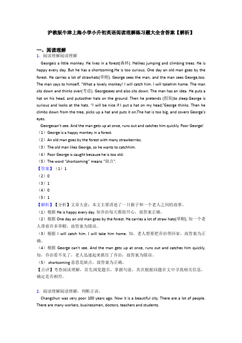 沪教版牛津上海小学小升初英语阅读理解练习题大全含答案【解析】 (6)