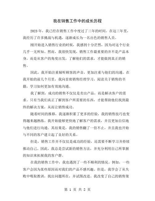 我在销售工作中的成长历程