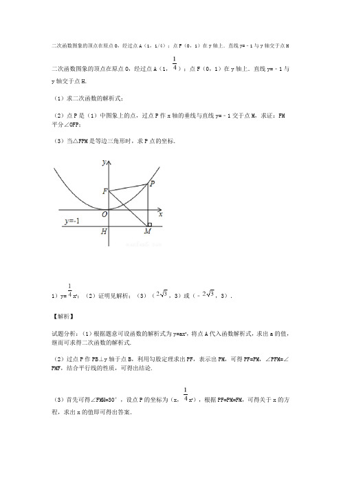 二次函数图象的顶点在原点