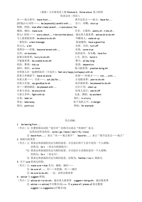 新版外研版九年级英语上册Module 4 Home alone复习材料