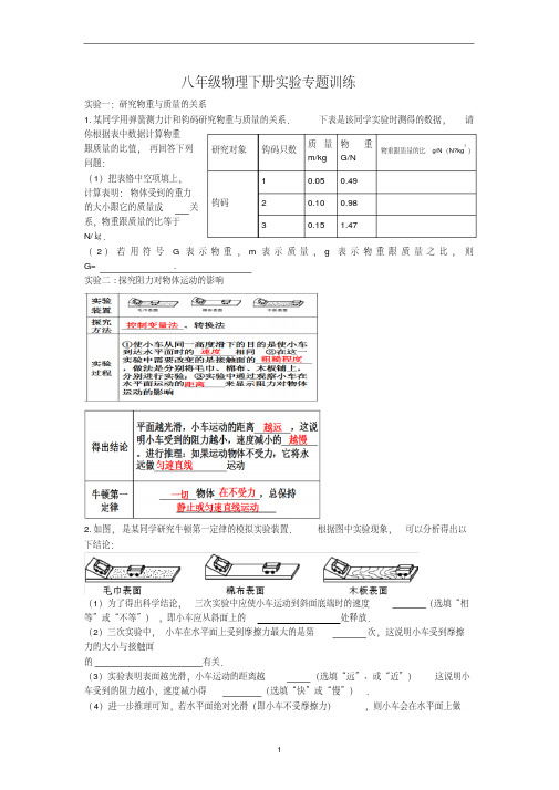 2019人教版八年级物理下册实验专题复习及答案