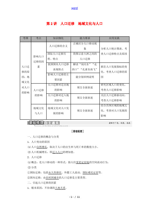 高考地理一轮复习 第2部分 第5章 人口与环境 第2讲 人口迁移 地域文化与人口教学案 湘教版-湘教