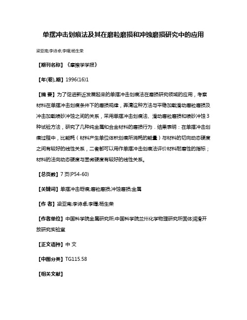 单摆冲击划痕法及其在磨粒磨损和冲蚀磨损研究中的应用