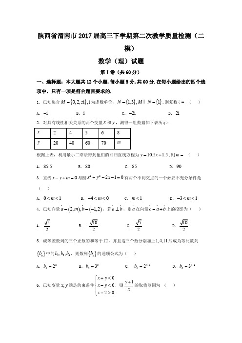陕西省渭南市2017届高三下学期第二次教学质量检测二模