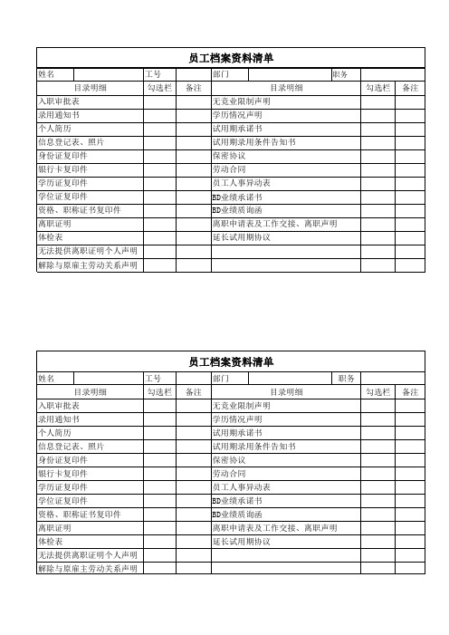 员工档案资料清单