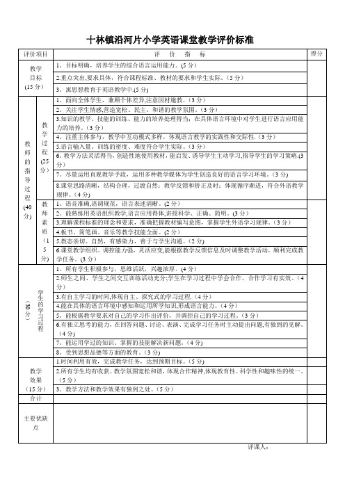 小学英语课堂教学评价标准表