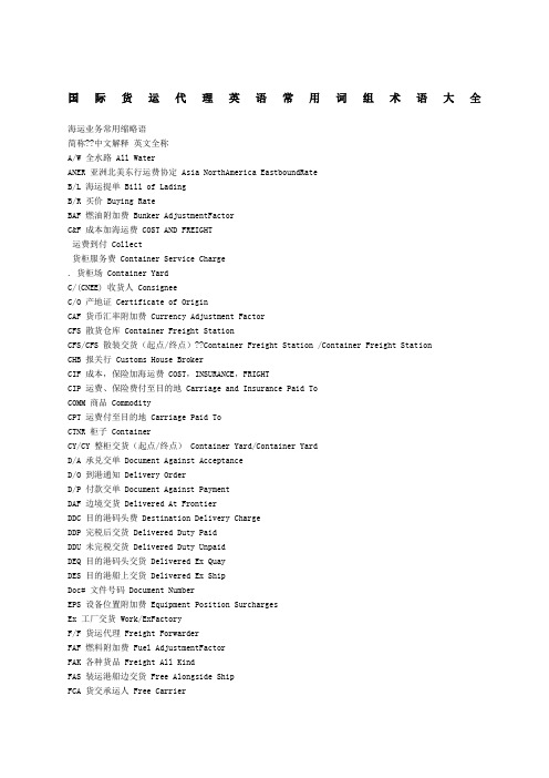 国际货运代理英语常用词组术语大全