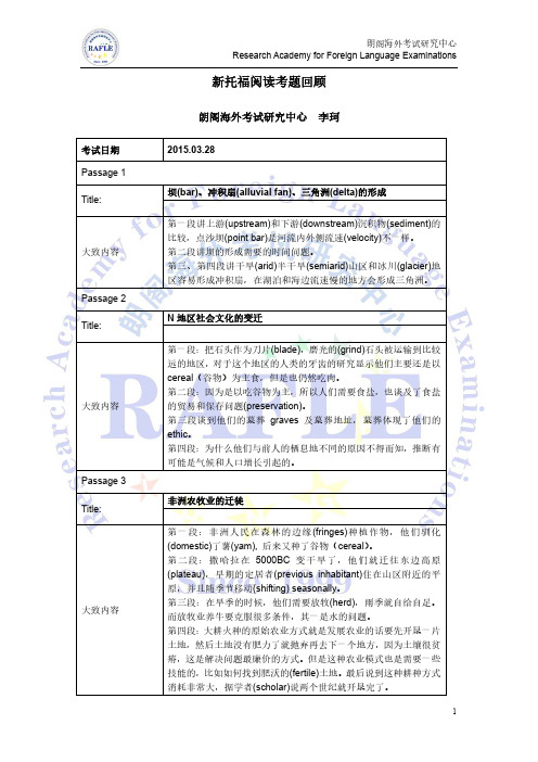 2015年03月28日新托福阅读考题回顾