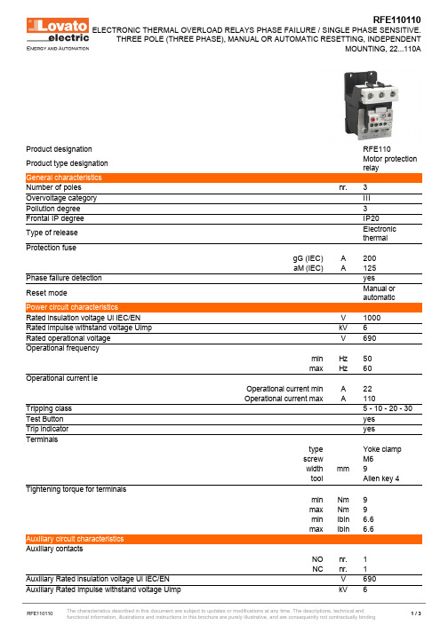 RFE110电动保护阀说明书