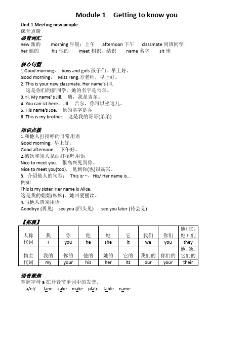 四年级上册Module 1  Getting to know you