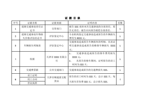 证 据 目 录(交通事故财产损害)