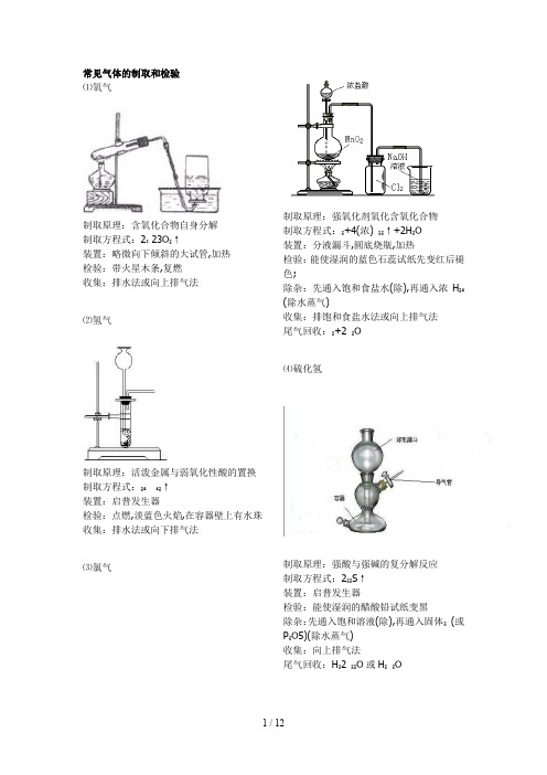 高中化学常见气体制取装置图和方程式