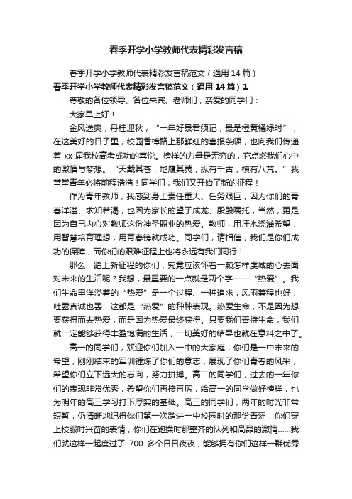 春季开学小学教师代表精彩发言稿