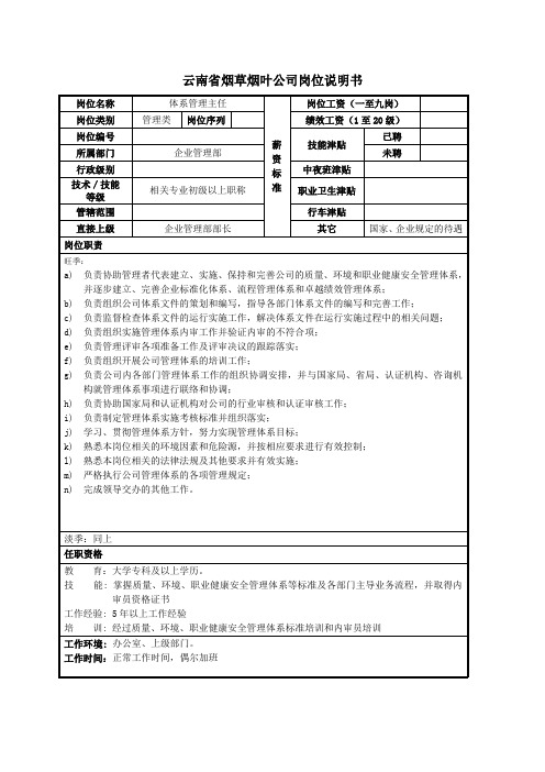 云南省烟草烟叶公司岗位说明书范例 (2)