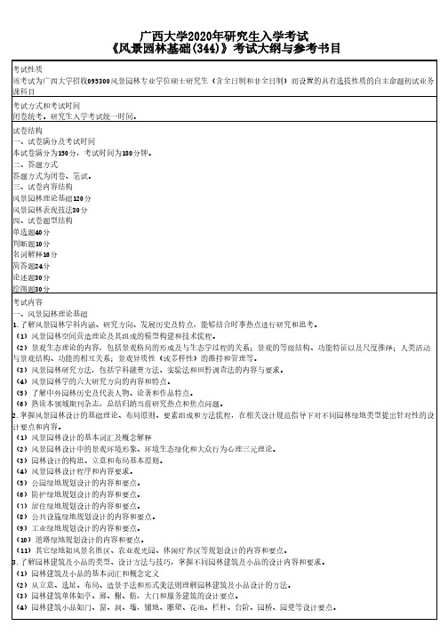 广西大学344风景园林基础2020年考研专业课初试大纲