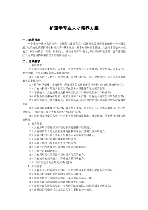 护理学专业人才培养方案