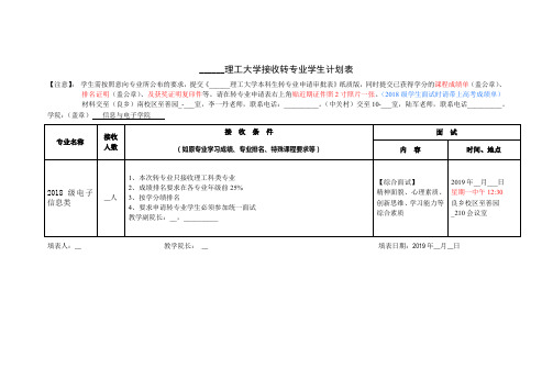 理工大学接收转专业学生计划表【表格模板】