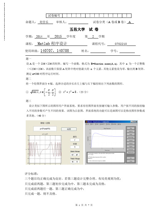 2015-4matlab程序设计大作业评分标准