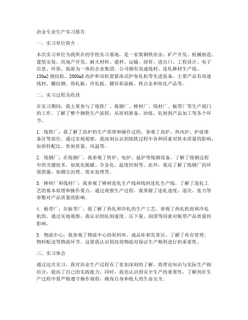 冶金专业生产实习报告