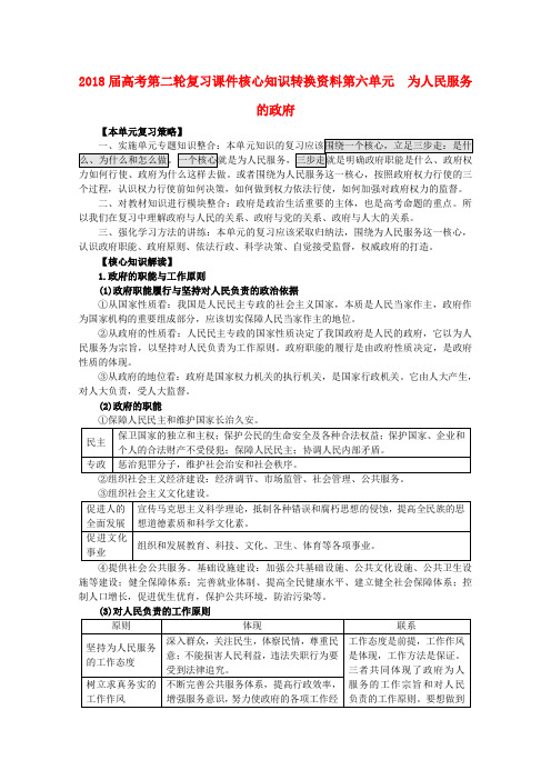 最新-2018年高考政治二轮复习核心资料 第六单元 为人民服务的政府 精品