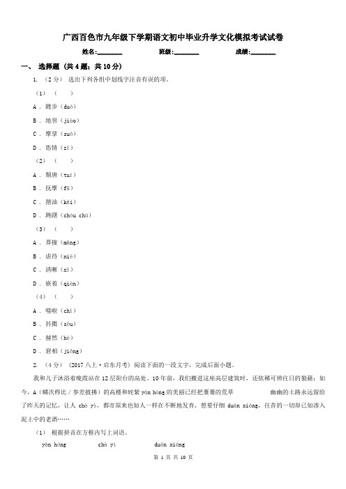 广西百色市九年级下学期语文初中毕业升学文化模拟考试试卷