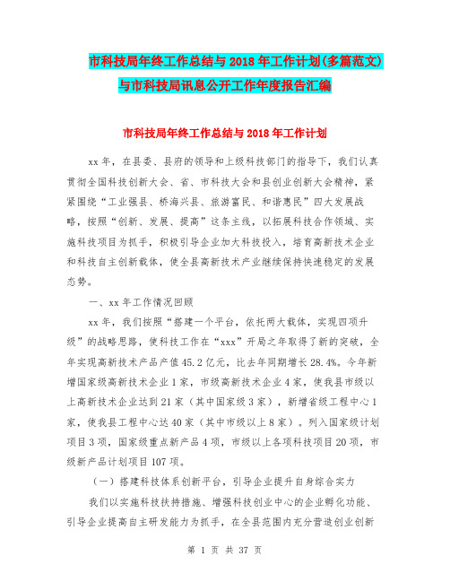 市科技局年终工作总结与2018年工作计划(多篇范文)与市科技局讯息公开工作年度报告汇编